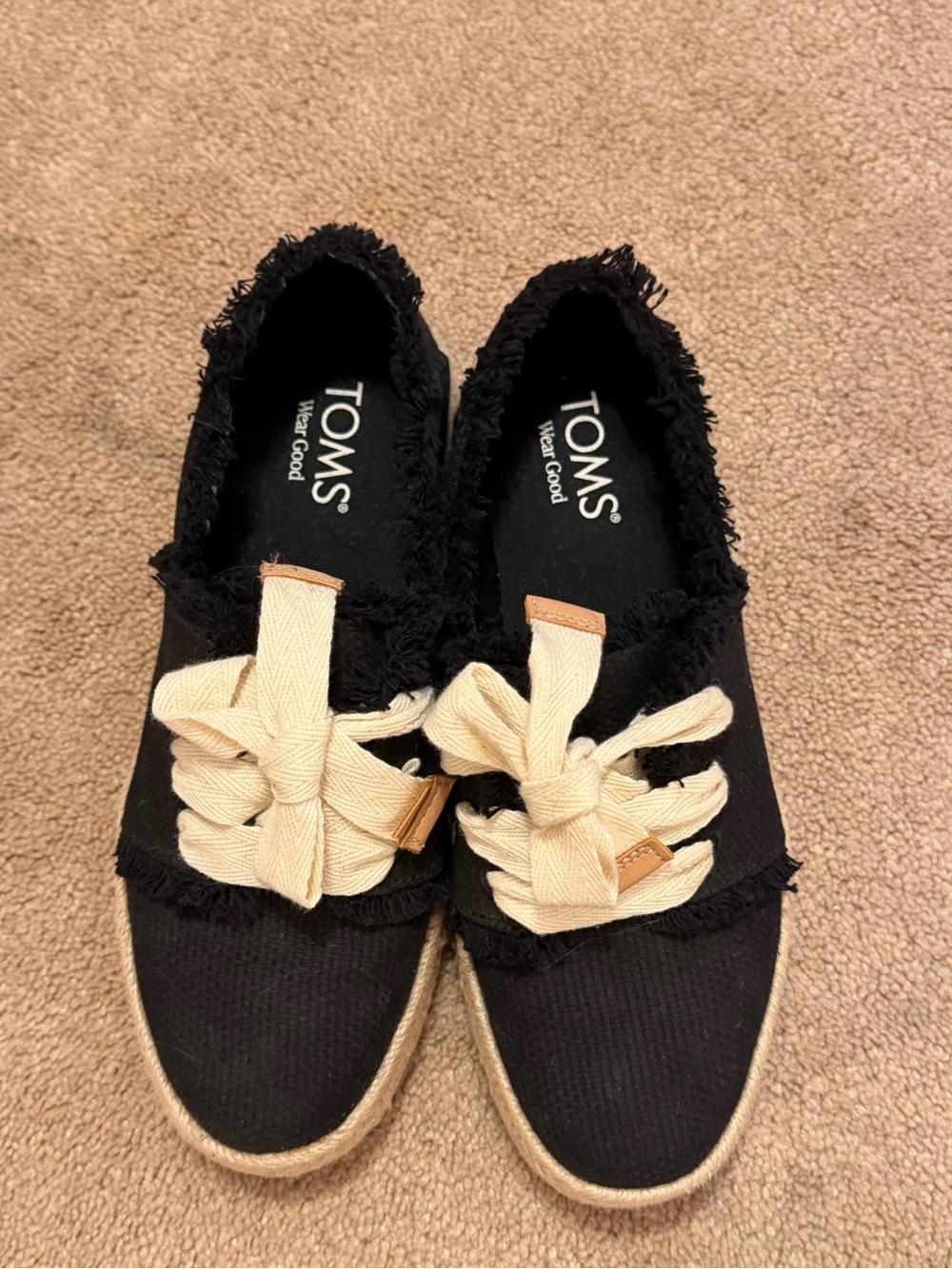 TOMS Black Canvas Espadrille with Cream Rope Laces